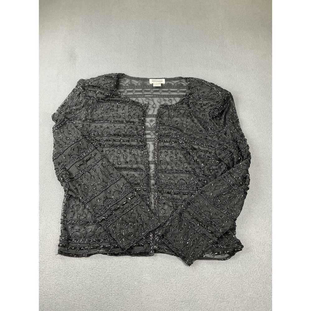 Mark & John By Gopal Jacket Womens XL Black Beaded Embroidered Sheer Mesh